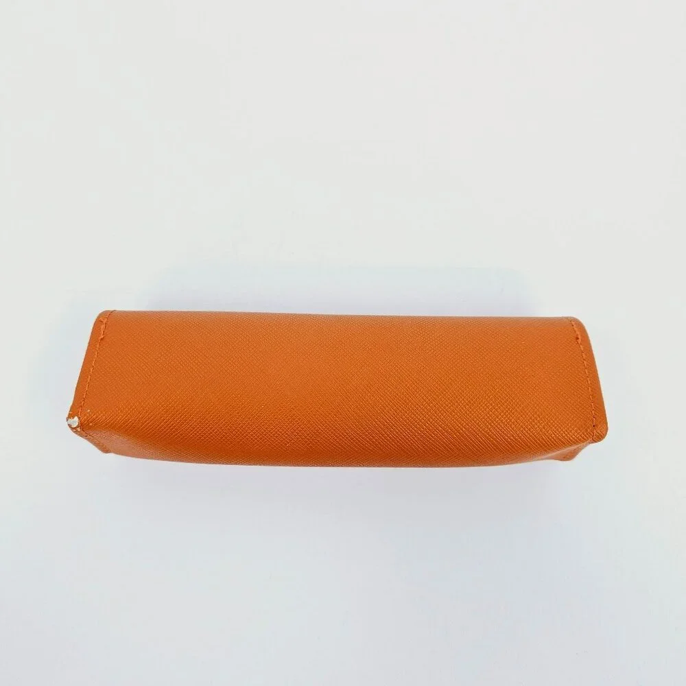 Tory Burch Glasses Case Orange Saffiano Leather Gold Metal Logo Designer Stylish